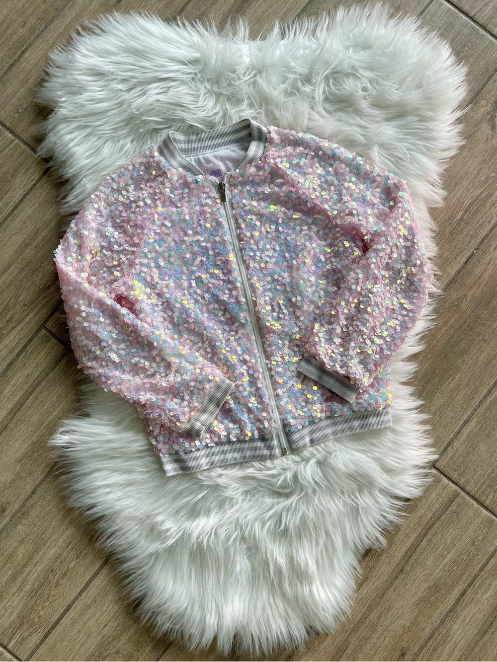 Pink Iridescent Sequin Bomber Jacket Girls 7/8